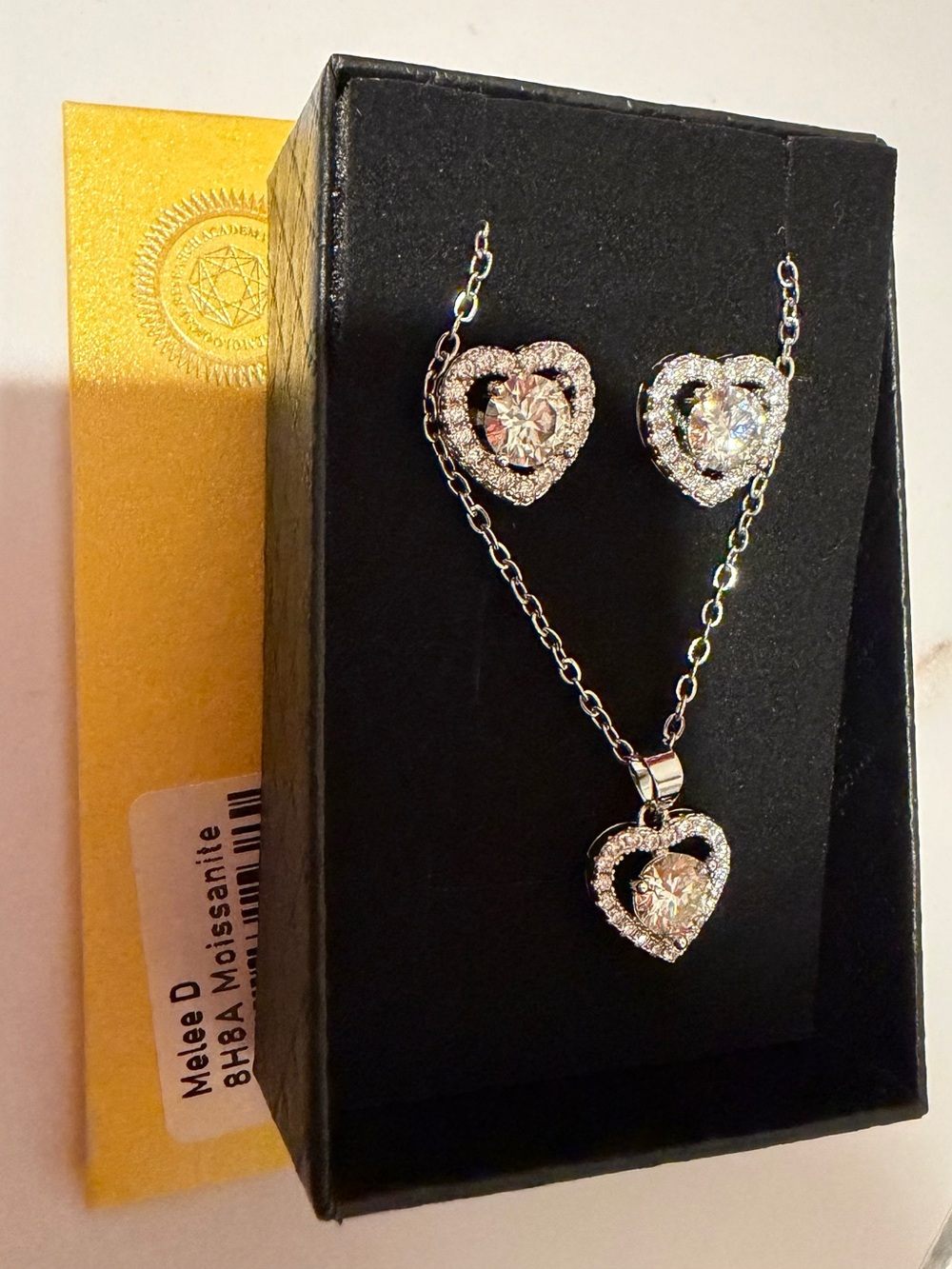 GRA MOISSANITE Certified-Heart Pendant Necklace and Stud Earrings NWB